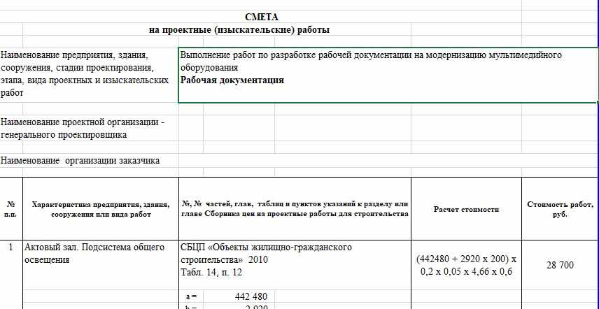 Дизайн проект смета на пир