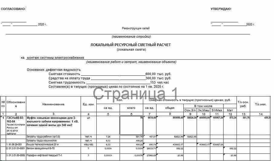 Образец локальной сметы на строительно монтажные работы