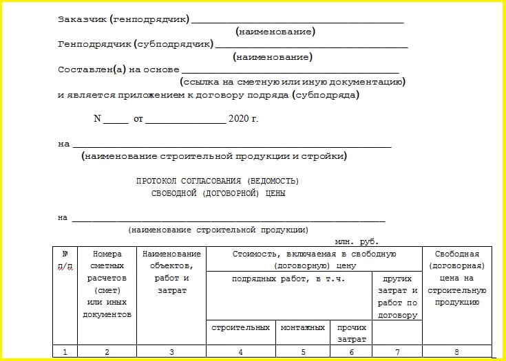 Бланк ведомости цены