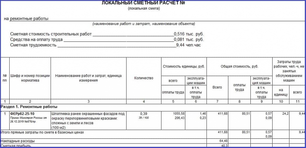 Сметный расчет №2