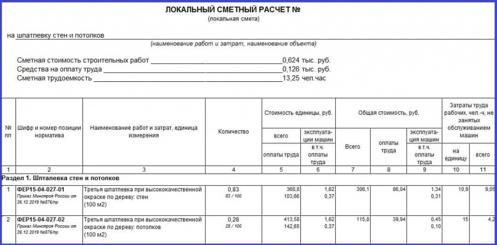 Сметный расчет