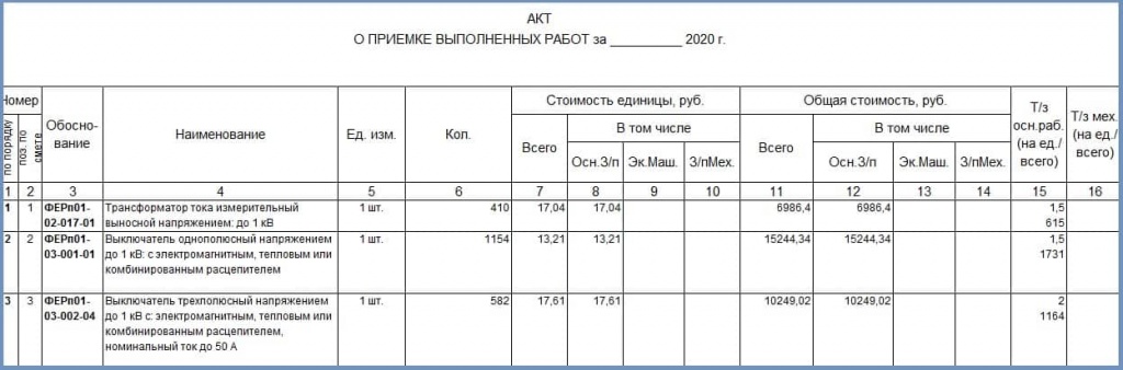 Образец акта КС-2