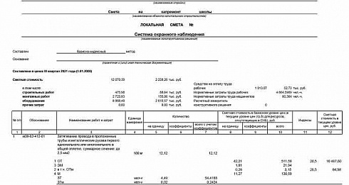 Смета на капитальный ремонт системы охранного наблюдения 